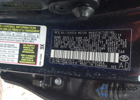 2015 Toyota Corolla L from USA, damaged, VIN 2T1BURHE6FC289613